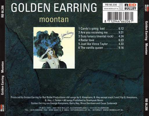 Golden Earring Moontan Netherlands CD Red Bullet label inlay back 2001